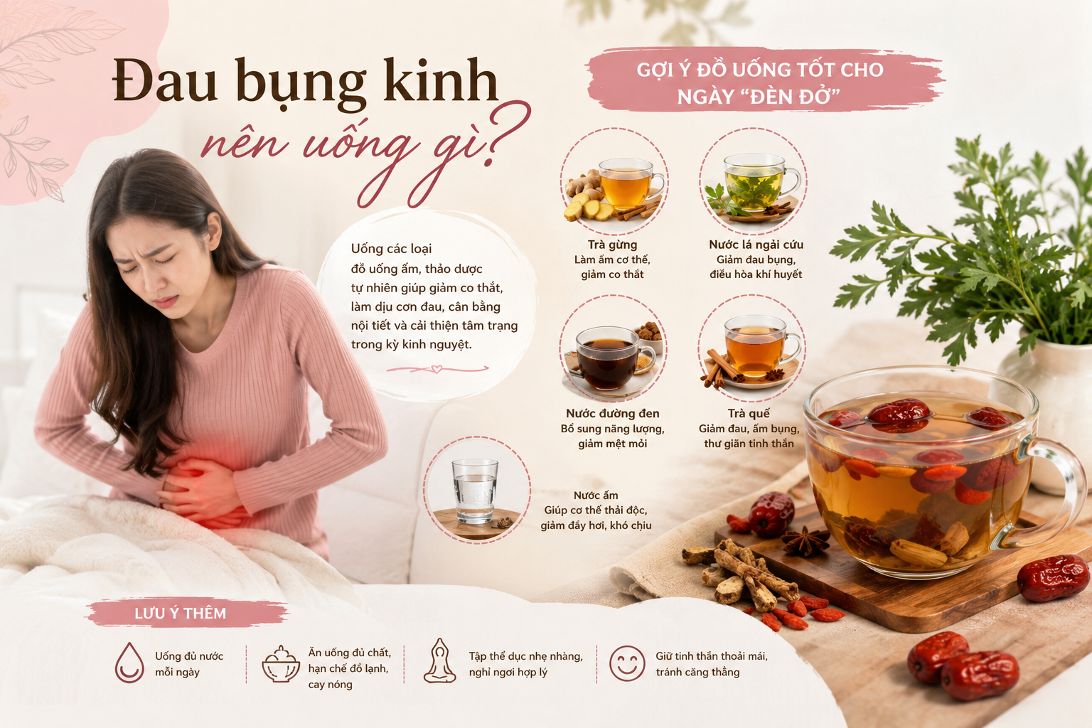 Đau bụng kinh nên uống gì